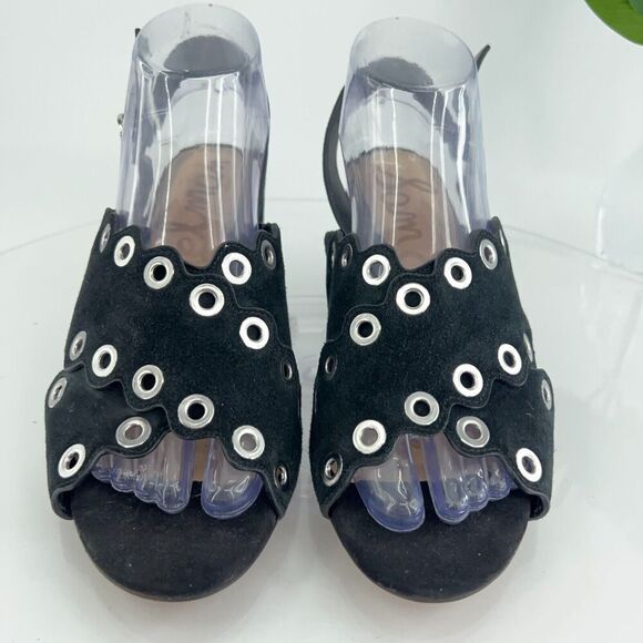 Sam Edelman Seana Women's 8.5 Suede Leather Grommet Scalloped Slingback Sandals - Picture 3 of 13